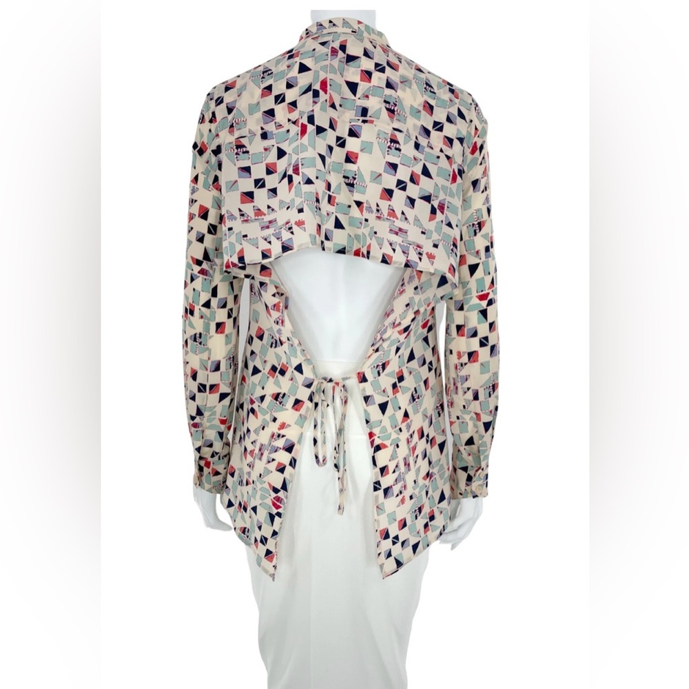 Modern Artistry: BCBG Max Azria Geometric Print Silk Blouse, Size S